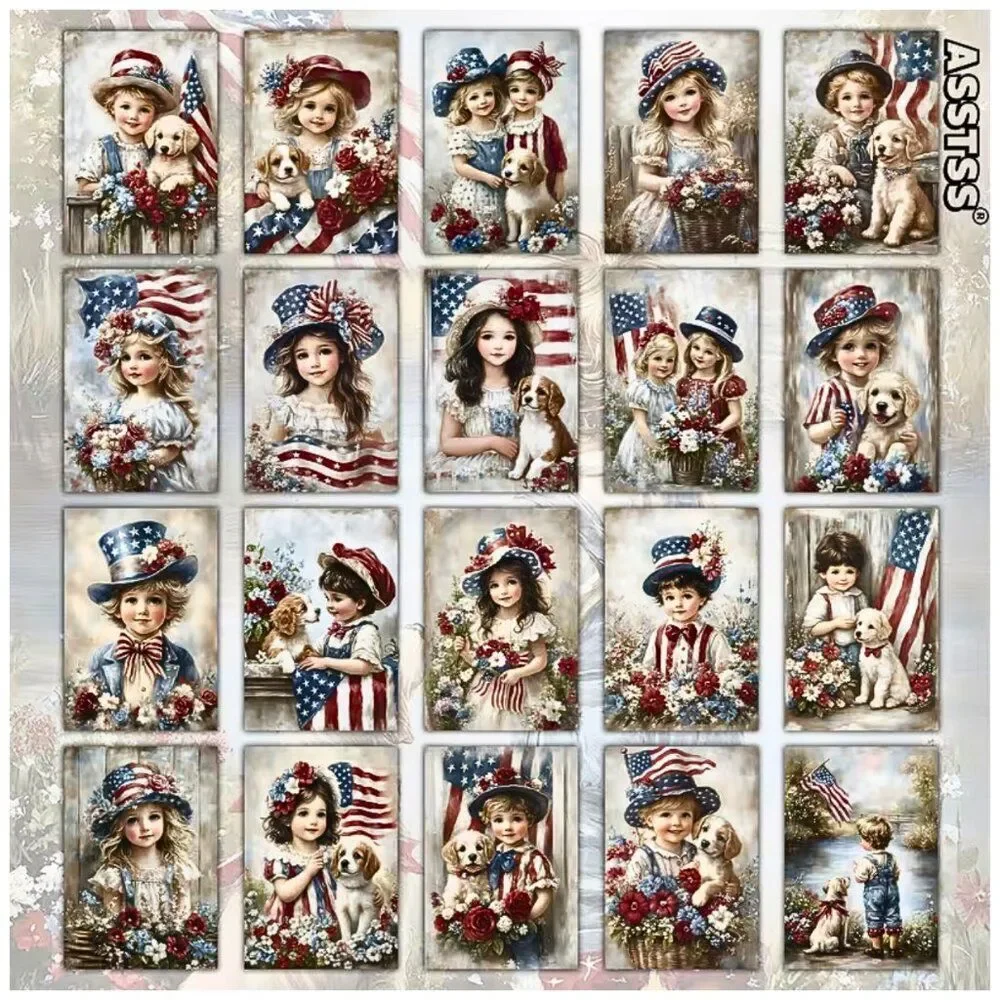 NWT 20pc Vintage Patriotic Scrapbook Paper 4th of July Junk Journal Art Crafts